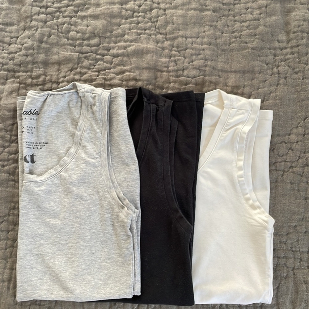 Set of three Pact organic cotton high neck tanks, black white gray S